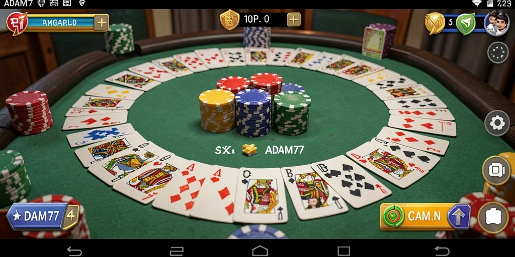 Tampilan gameplay seru di ADAM77, memperlihatkan strategi Gaple yang menarik.