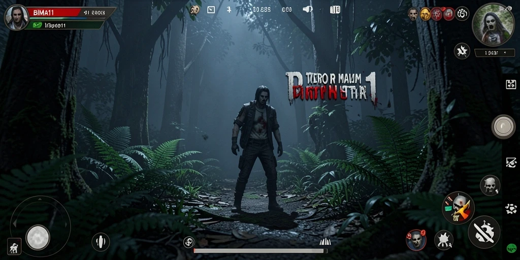 Screenshot utama BIMA11 menampilkan suasana mencekam di hutan angker.