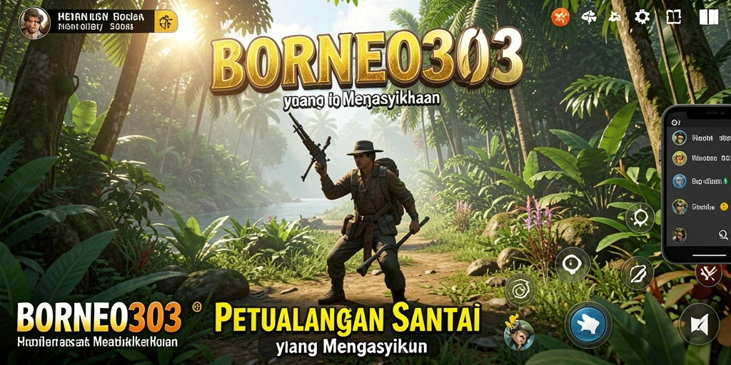 Screenshot gameplay <strong>BORNEO303</strong> menampilkan petualangan santai yang penuh warna.