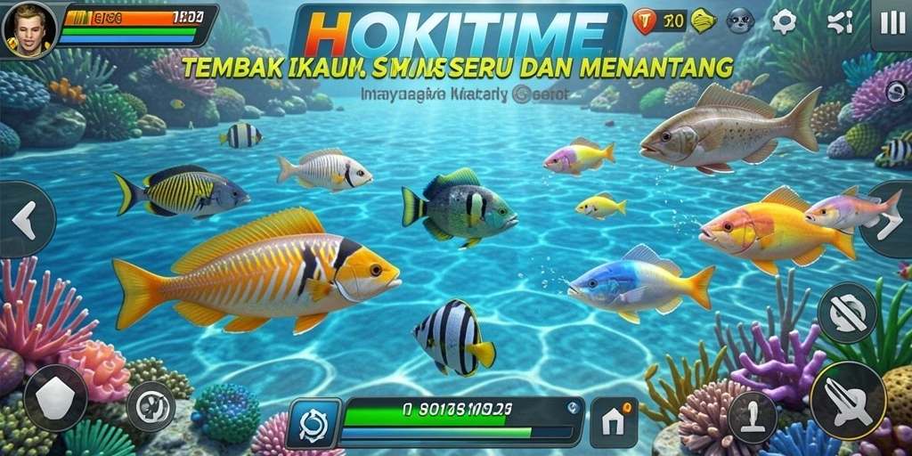 Tampilan gameplay HOKITIME dengan aksi menembak ikan yang seru.