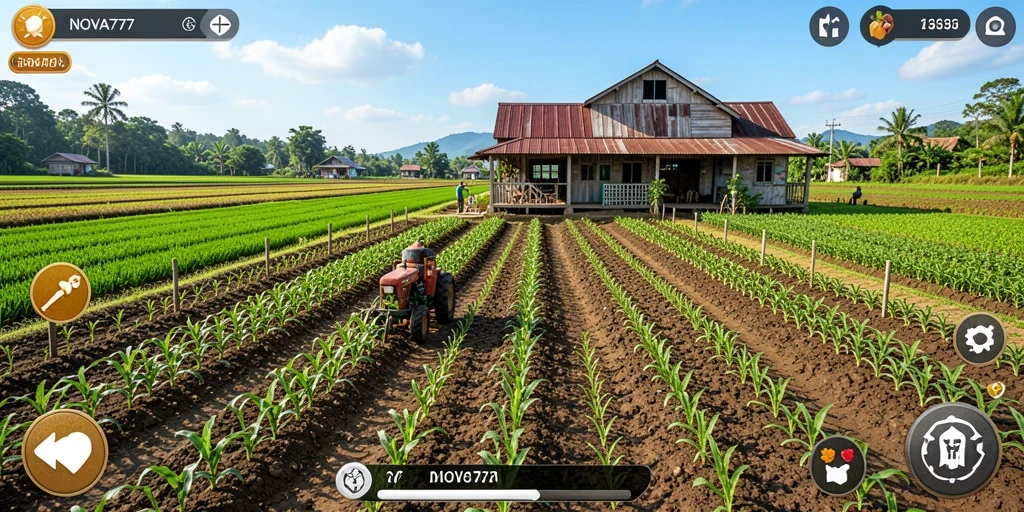 Menampilkan gameplay menanam dan merawat ladang pertanian.