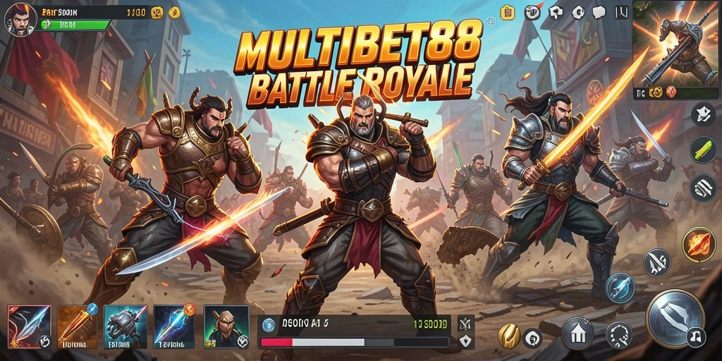 Tangkapan layar menunjukkan pemain bertarung di arena Battle Royale yang intens.