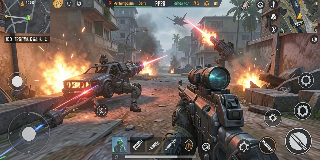 Screenshot gameplay RPRR menunjukkan aksi pertempuran yang intens dan mendebarkan.