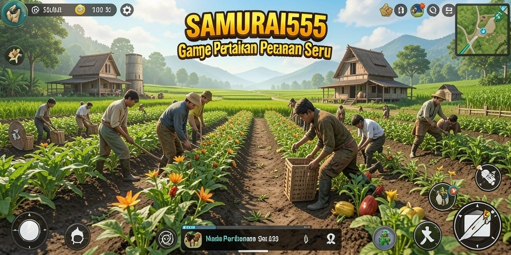 Tampilan gameplay SAMURAI555 yang menampilkan kegiatan bertani yang seru.