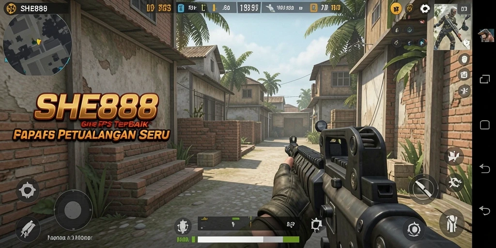 Gameplay seru di SHE888 dengan pertarungan FPS intens.