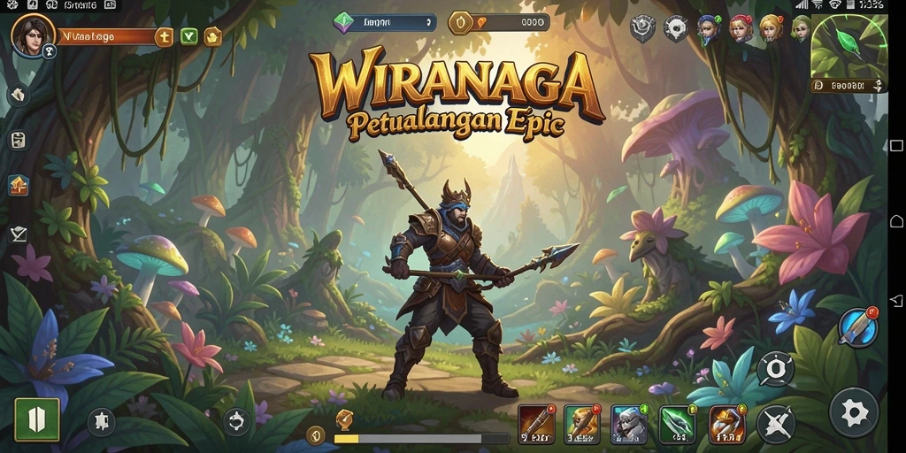 Screenshot utama WIRANAGA menampilkan aksi pertarungan seru di dunia fantasi.